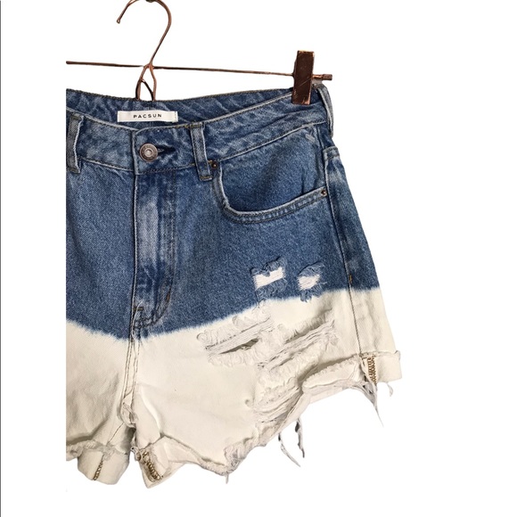 PacSun | Two Tone Blue White Dipped High Rise Mom Short Jean Shorts Distressed - Picture 2 of 8